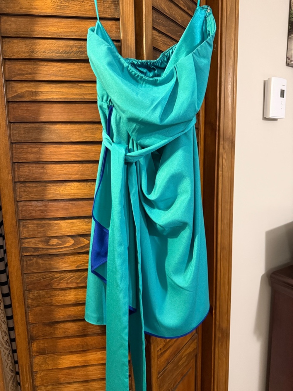 Express Turquoise Cowl-Neck Mini Dress with Sash strapless